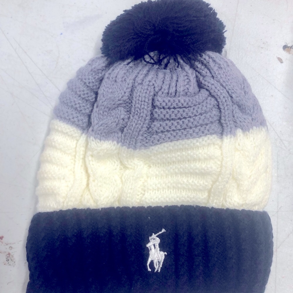 Polo by Ralph Lauren Kids Pom Beanie in Gray, Cream & Black